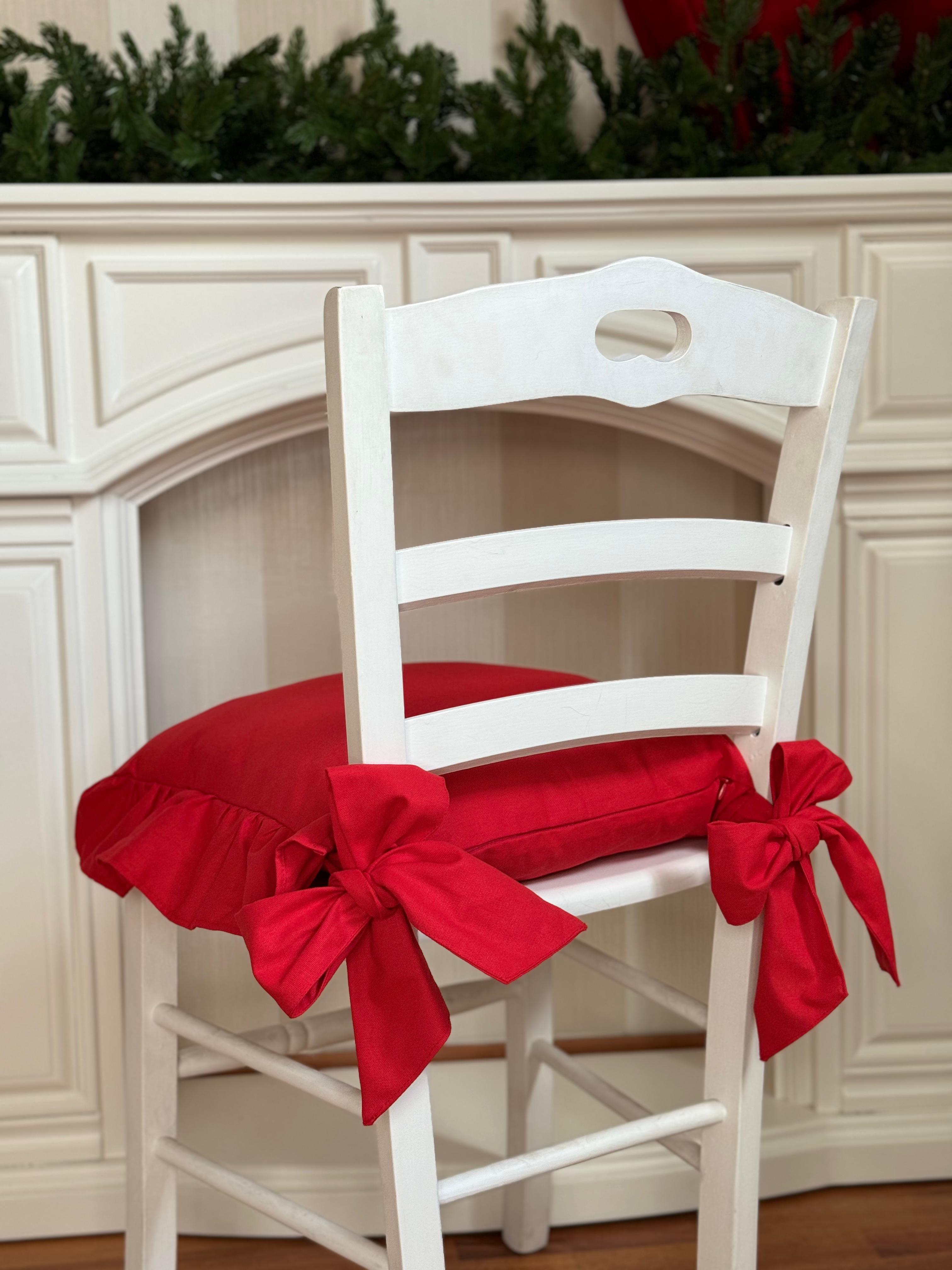 Cuscino da sedia sartoriale natalizio tutto rosso in panama con balza - 45x45 cm - Fiorentino Home